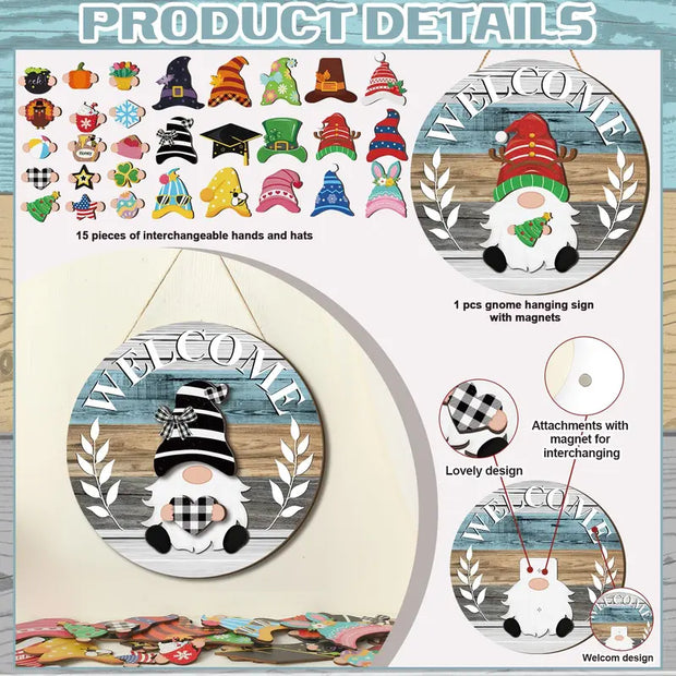 Interchangeable Magnetic Gnome Door & Wall Décor Set – 31-Piece Playful Wooden Gnome
