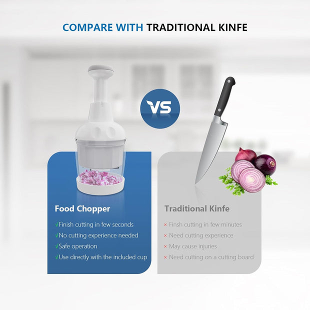 Manual Food Chopper – Vegetable, Onion, Garlic & Nut Chopper with Stainless Steel Blades, Dishwasher Safe