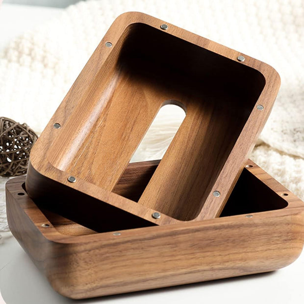 Wooden Rectangular Tissue Box – Elegant Natural Walnut Napkin Holder for Home & Office Decor
