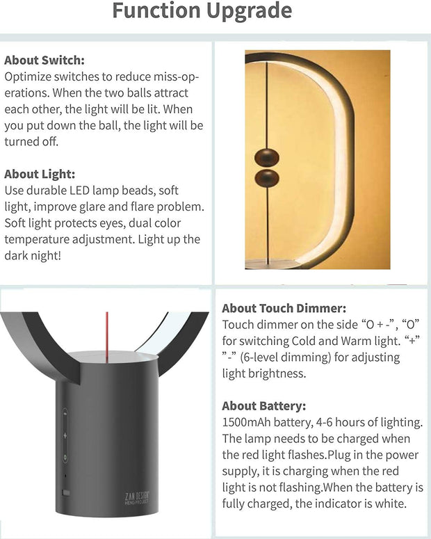 Floating Magnetic LED Lamp – Touch of Magic for Desk, Bedside & Office | Soothing Warm Light, USB Powered (Black)