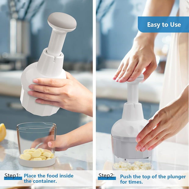 Manual Food Chopper – Vegetable, Onion, Garlic & Nut Chopper with Stainless Steel Blades, Dishwasher Safe