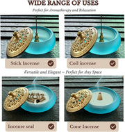 Complete Powder Incense Burner Kit with Censer & Art Mold Press Tools – Elegant Gift Box Set for Yoga, Meditation & Relaxation (Blue)