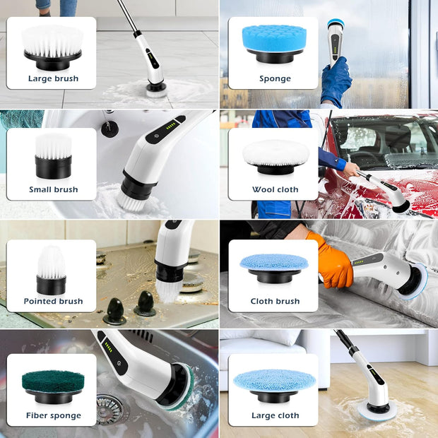 Electric Spin Scrubber – Cordless Cleaning Brush with 8 Replaceable Heads & Extendable Handle