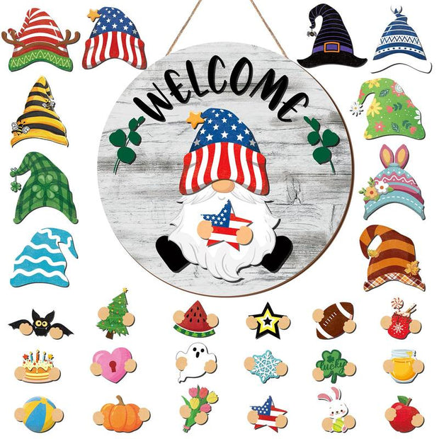 Interchangeable Magnetic Gnome Door & Wall Décor Set – 31-Piece Playful Wooden Gnome