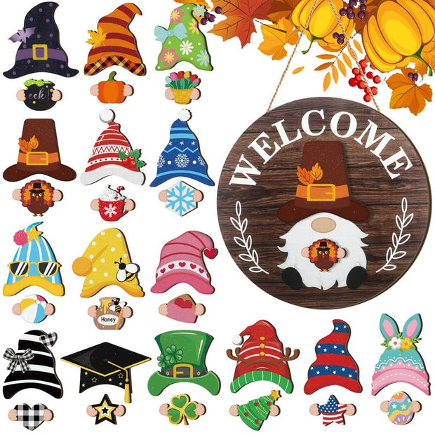 Interchangeable Magnetic Gnome Door & Wall Décor Set – 31-Piece Playful Wooden Gnome