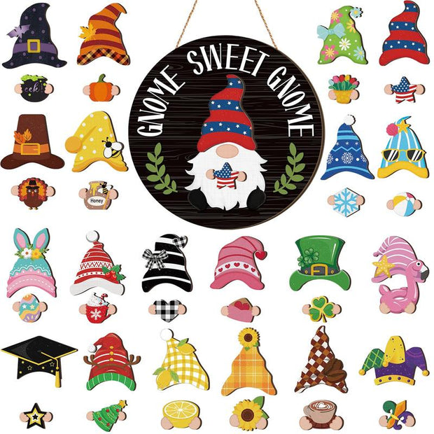 Interchangeable Magnetic Gnome Door & Wall Décor Set – 31-Piece Playful Wooden Gnome