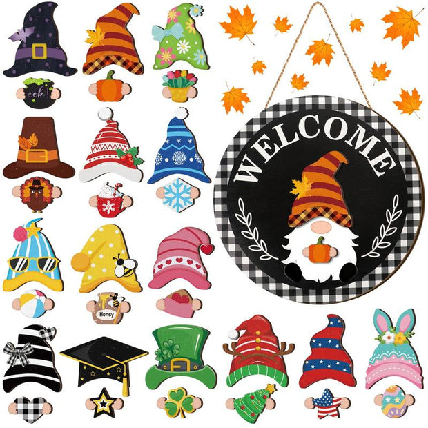 Interchangeable Magnetic Gnome Door & Wall Décor Set – 31-Piece Playful Wooden Gnome