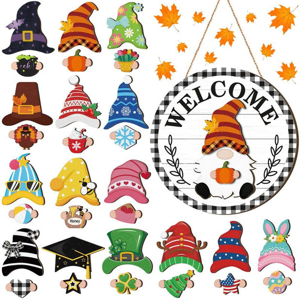 Interchangeable Magnetic Gnome Door & Wall Décor Set – 31-Piece Playful Wooden Gnome