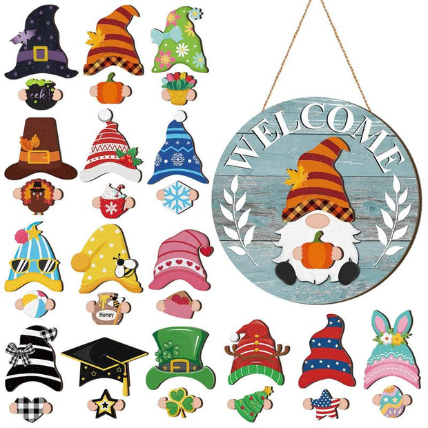 Interchangeable Magnetic Gnome Door & Wall Décor Set – 31-Piece Playful Wooden Gnome