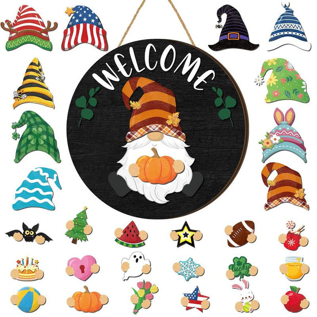Interchangeable Magnetic Gnome Door & Wall Décor Set – 31-Piece Playful Wooden Gnome
