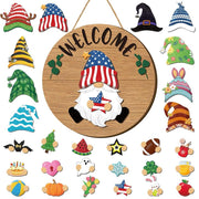 Interchangeable Magnetic Gnome Door & Wall Décor Set – 31-Piece Playful Wooden Gnome