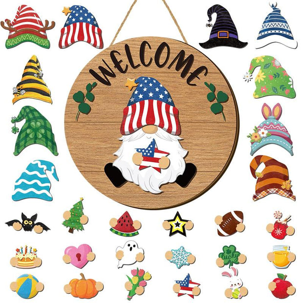 Interchangeable Magnetic Gnome Door & Wall Décor Set – 31-Piece Playful Wooden Gnome