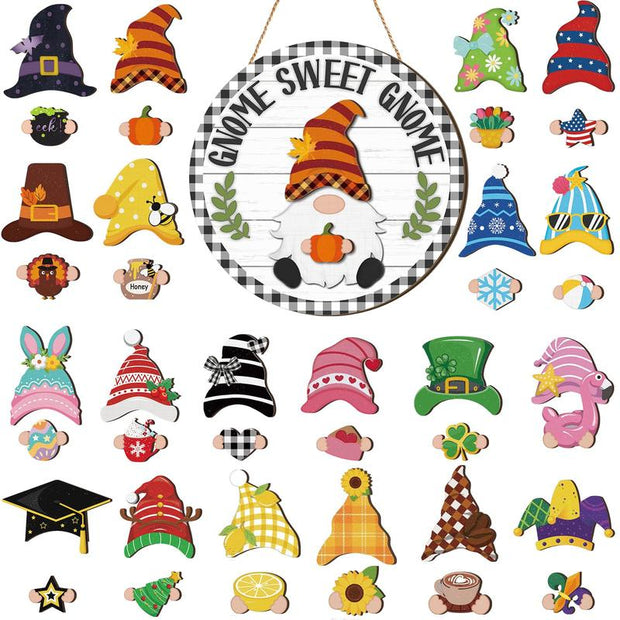 Interchangeable Magnetic Gnome Door & Wall Décor Set – 31-Piece Playful Wooden Gnome