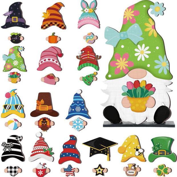 Interchangeable Magnetic Gnome Door & Wall Décor Set – 31-Piece Playful Wooden Gnome