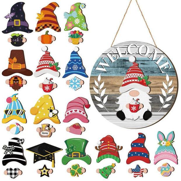 Interchangeable Magnetic Gnome Door & Wall Décor Set – 31-Piece Playful Wooden Gnome