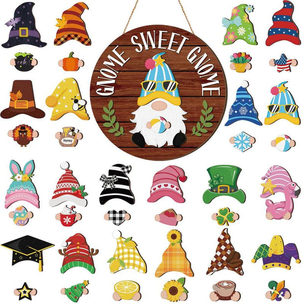 Interchangeable Magnetic Gnome Door & Wall Décor Set – 31-Piece Playful Wooden Gnome