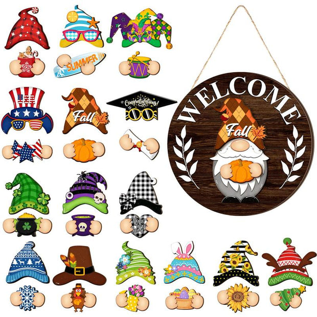 Interchangeable Magnetic Gnome Door & Wall Décor Set – 31-Piece Playful Wooden Gnome