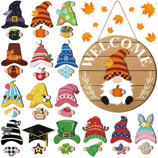 Interchangeable Magnetic Gnome Door & Wall Décor Set – 31-Piece Playful Wooden Gnome