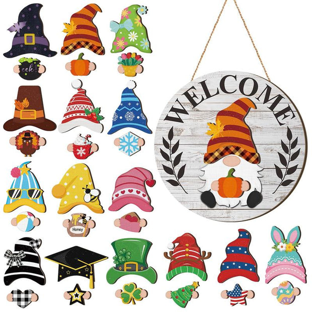 Interchangeable Magnetic Gnome Door & Wall Décor Set – 31-Piece Playful Wooden Gnome