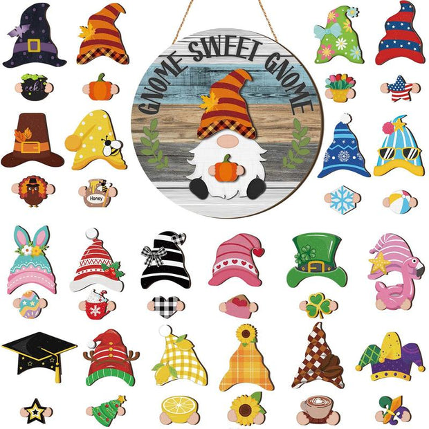Interchangeable Magnetic Gnome Door & Wall Décor Set – 31-Piece Playful Wooden Gnome