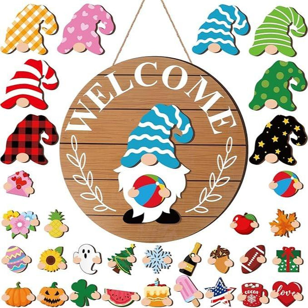 Interchangeable Magnetic Gnome Door & Wall Décor Set – 31-Piece Playful Wooden Gnome