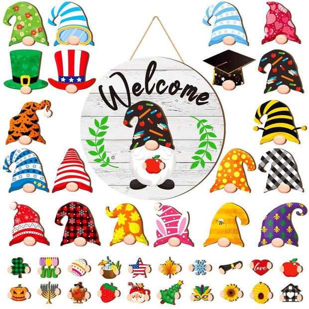 Interchangeable Magnetic Gnome Door & Wall Décor Set – 31-Piece Playful Wooden Gnome