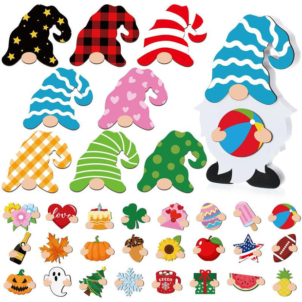 Interchangeable Magnetic Gnome Door & Wall Décor Set – 31-Piece Playful Wooden Gnome