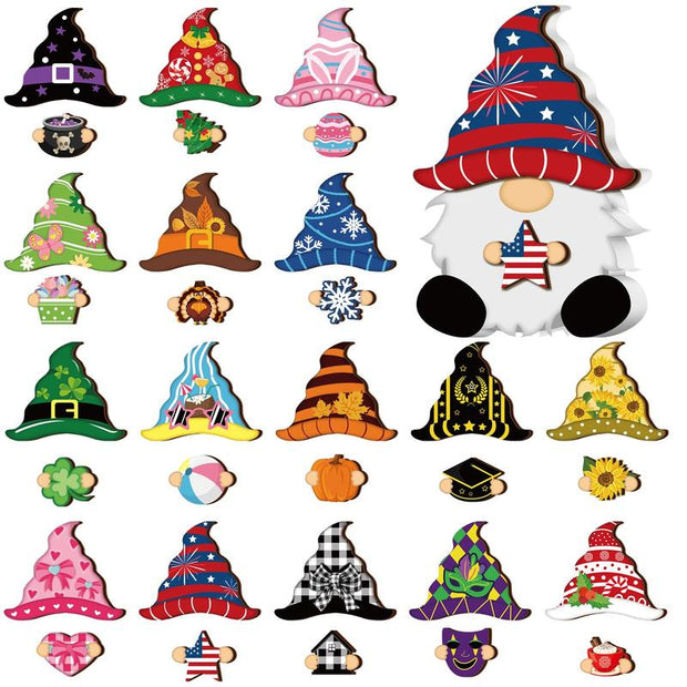 Interchangeable Magnetic Gnome Door & Wall Décor Set – 31-Piece Playful Wooden Gnome