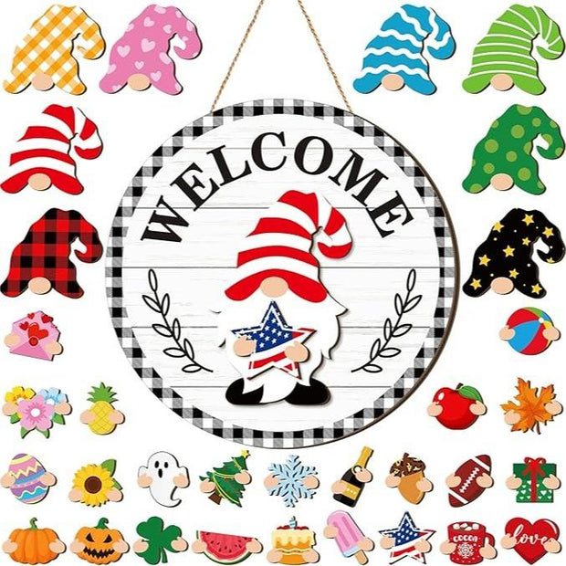 Interchangeable Magnetic Gnome Door & Wall Décor Set – 31-Piece Playful Wooden Gnome