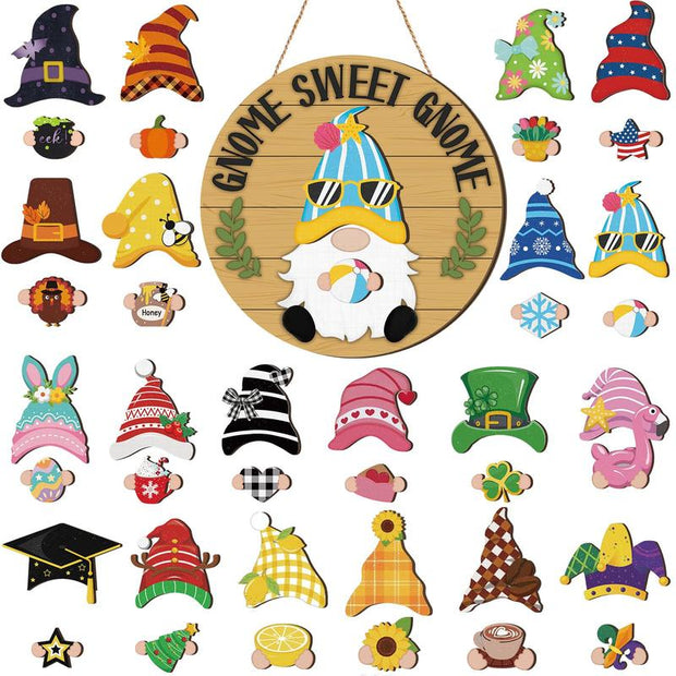 Interchangeable Magnetic Gnome Door & Wall Décor Set – 31-Piece Playful Wooden Gnome