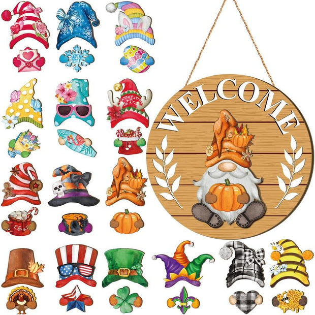 Interchangeable Magnetic Gnome Door & Wall Décor Set – 31-Piece Playful Wooden Gnome