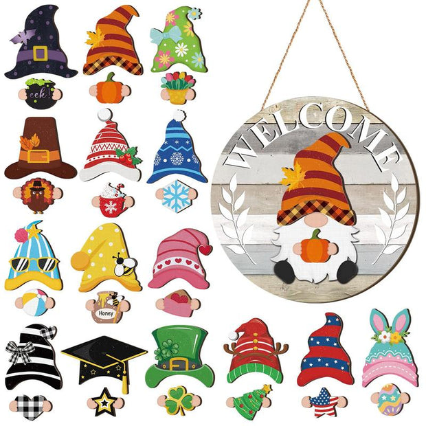 Interchangeable Magnetic Gnome Door & Wall Décor Set – 31-Piece Playful Wooden Gnome