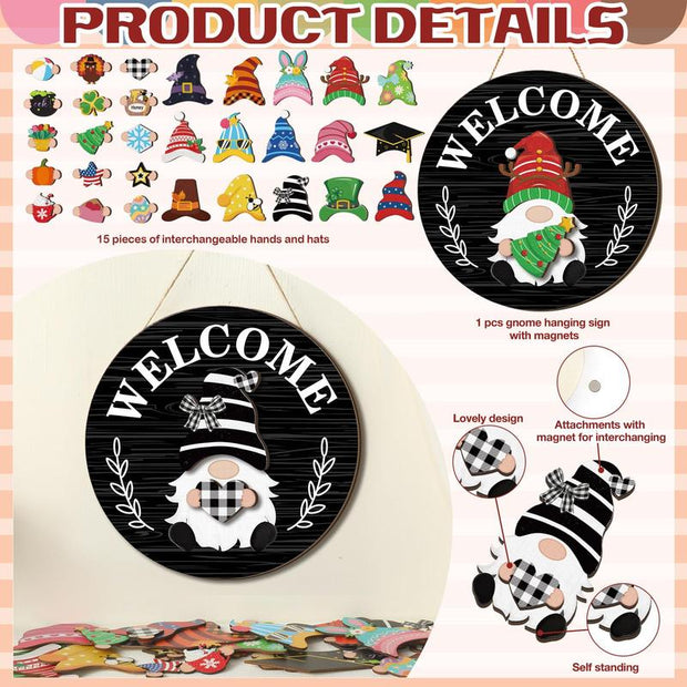 Interchangeable Magnetic Gnome Door & Wall Décor Set – 31-Piece Playful Wooden Gnome
