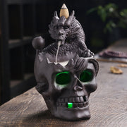 Thrilling Skull & Dragon LED Backflow Incense Burner – Mesmerizing Waterfall Effect – Perfect Halloween Decor