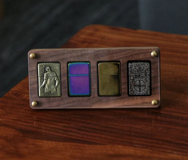 Zippo Lighter Display Case – Handcrafted Walnut Wood Organizer Box with Acrylic Lid