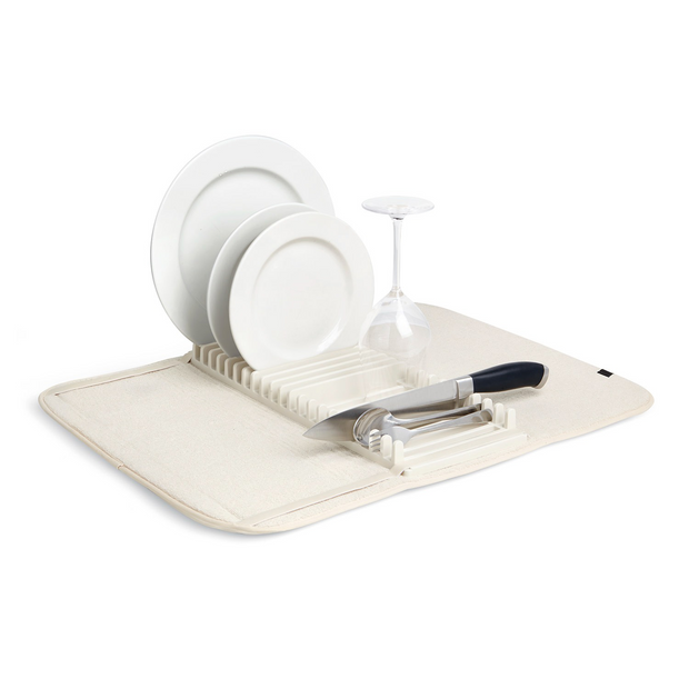 All-in-One Dish Drying Mat – Compact Kitchen Rack with Utensil Holder & Glass Stand